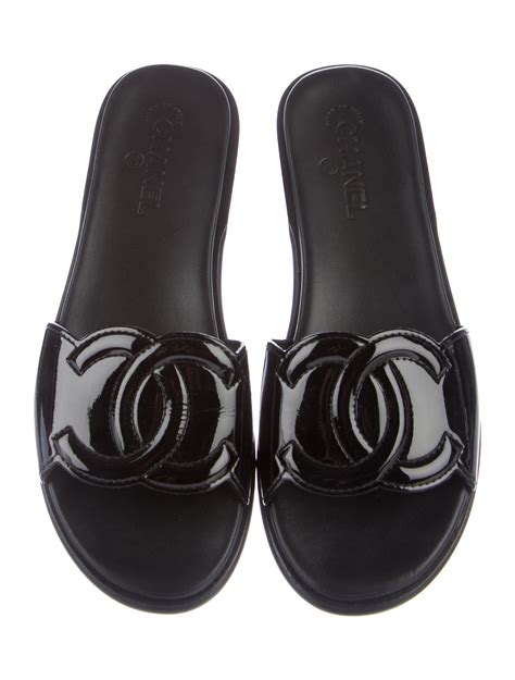 chanel black patent slides|Sandals .